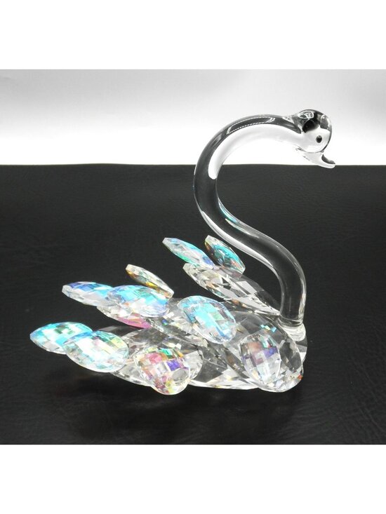 The Unbranded Brand Other - Art Glass Swan Figurine Bedazzled with Large Dichroic Faceted Crystals Stunning!